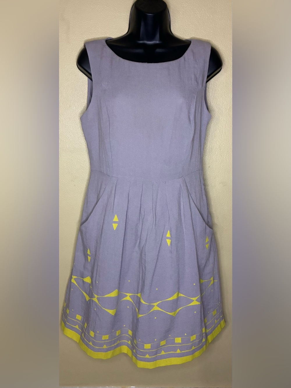 Esley Lilac Dress with Yellow Geometric Trim